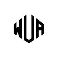 WUA letter logo design with polygon shape. WUA polygon and cube shape logo design. WUA hexagon vector logo template white and black colors. WUA monogram, business and real estate logo.