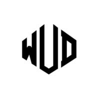 diseño de logotipo de letra wud con forma de polígono. wud polígono y diseño de logotipo en forma de cubo. wud hexágono vector logo plantilla colores blanco y negro. monograma wud, logotipo comercial y inmobiliario.