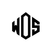 WOS letter logo design with polygon shape. WOS polygon and cube shape logo design. WOS hexagon vector logo template white and black colors. WOS monogram, business and real estate logo.