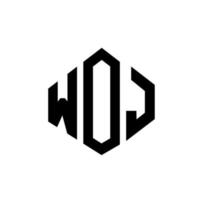WOJ letter logo design with polygon shape. WOJ polygon and cube shape logo design. WOJ hexagon vector logo template white and black colors. WOJ monogram, business and real estate logo.