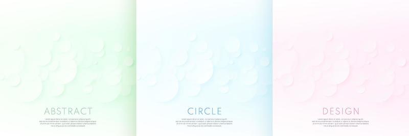 Set of abstract circles green, blue and pink color overlapping layered on white background. Modern luxury gradient geometric circular shape. Dotted pattern texture pastel color. Vector illustration