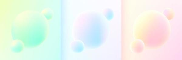 conjunto de fondo de color azul, rosa, verde y amarillo fluido líquido 3d abstracto. Bolas de esfera mínimas creativas o diseño degradado colorido de moda de burbujas para folleto de portada, volante, afiche, web de banner. vector