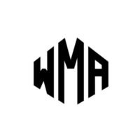 diseño de logotipo de letra wma con forma de polígono. wma polígono y diseño de logotipo en forma de cubo. wma hexágono vector logo plantilla colores blanco y negro. monograma wma, logotipo comercial y inmobiliario.