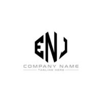 ENJ letter logo design with polygon shape. ENJ polygon and cube shape logo design. ENJ hexagon vector logo template white and black colors. ENJ monogram, business and real estate logo.