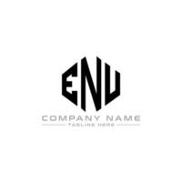 ENU letter logo design with polygon shape. ENU polygon and cube shape logo design. ENU hexagon vector logo template white and black colors. ENU monogram, business and real estate logo.