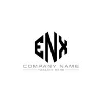 ENX letter logo design with polygon shape. ENX polygon and cube shape logo design. ENX hexagon vector logo template white and black colors. ENX monogram, business and real estate logo.