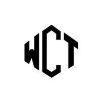 WCT letter logo design with polygon shape. WCT polygon and cube shape logo design. WCT hexagon vector logo template white and black colors. WCT monogram, business and real estate logo.