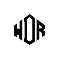 WDR letter logo design with polygon shape. WDR polygon and cube shape logo design. WDR hexagon vector logo template white and black colors. WDR monogram, business and real estate logo.