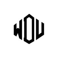 WDU letter logo design with polygon shape. WDU polygon and cube shape logo design. WDU hexagon vector logo template white and black colors. WDU monogram, business and real estate logo.