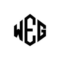 WEG letter logo design with polygon shape. WEG polygon and cube shape logo design. WEG hexagon vector logo template white and black colors. WEG monogram, business and real estate logo.