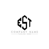 EST letter logo design with polygon shape. EST polygon and cube shape logo design. EST hexagon vector logo template white and black colors. EST monogram, business and real estate logo.