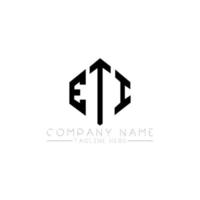 ETI letter logo design with polygon shape. ETI polygon and cube shape logo design. ETI hexagon vector logo template white and black colors. ETI monogram, business and real estate logo.