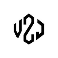 VZJ letter logo design with polygon shape. VZJ polygon and cube shape logo design. VZJ hexagon vector logo template white and black colors. VZJ monogram, business and real estate logo.