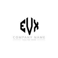 EVX letter logo design with polygon shape. EVX polygon and cube shape logo design. EVX hexagon vector logo template white and black colors. EVX monogram, business and real estate logo.