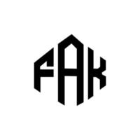 FAK letter logo design with polygon shape. FAK polygon and cube shape logo design. FAK hexagon vector logo template white and black colors. FAK monogram, business and real estate logo.
