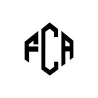 FCA letter logo design with polygon shape. FCA polygon and cube shape logo design. FCA hexagon vector logo template white and black colors. FCA monogram, business and real estate logo.