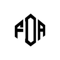 FDA letter logo design with polygon shape. FDA polygon and cube shape logo design. FDA hexagon vector logo template white and black colors. FDA monogram, business and real estate logo.