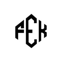 FEK letter logo design with polygon shape. FEK polygon and cube shape logo design. FEK hexagon vector logo template white and black colors. FEK monogram, business and real estate logo.