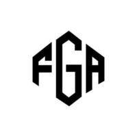 FGA letter logo design with polygon shape. FGA polygon and cube shape logo design. FGA hexagon vector logo template white and black colors. FGA monogram, business and real estate logo.