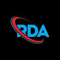 logotipo de la rda. letra rd. diseño del logotipo de la letra rda. logotipo de iniciales rda vinculado con círculo y logotipo de monograma en mayúsculas. tipografía rda para tecnología, negocios y marca inmobiliaria. vector