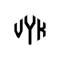 VYK letter logo design with polygon shape. VYK polygon and cube shape logo design. VYK hexagon vector logo template white and black colors. VYK monogram, business and real estate logo.