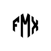 FMX letter logo design with polygon shape. FMX polygon and cube shape logo design. FMX hexagon vector logo template white and black colors. FMX monogram, business and real estate logo.