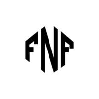 FNF letter logo design with polygon shape. FNF polygon and cube shape logo design. FNF hexagon vector logo template white and black colors. FNF monogram, business and real estate logo.