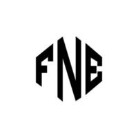 FNE letter logo design with polygon shape. FNE polygon and cube shape logo design. FNE hexagon vector logo template white and black colors. FNE monogram, business and real estate logo.