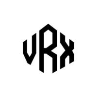 VRX letter logo design with polygon shape. VRX polygon and cube shape logo design. VRX hexagon vector logo template white and black colors. VRX monogram, business and real estate logo.