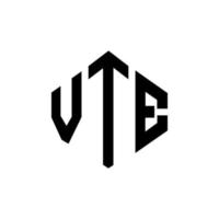 diseño de logotipo de letra vte con forma de polígono. vte polígono y diseño de logotipo en forma de cubo. vte hexágono vector logo plantilla colores blanco y negro. monograma vte, logotipo comercial e inmobiliario.