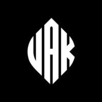 diseño de logotipo de letra de círculo uak con forma de círculo y elipse. uak elipse letras con estilo tipográfico. las tres iniciales forman un logo circular. vector de marca de letra de monograma abstracto del emblema del círculo uak.