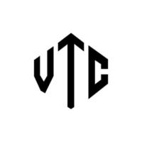 diseño de logotipo de letra vtc con forma de polígono. vtc polígono y diseño de logotipo en forma de cubo. vtc hexagon vector logo plantilla colores blanco y negro. monograma vtc, logotipo comercial e inmobiliario.