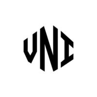 diseño de logotipo de letra vni con forma de polígono. vni polígono y diseño de logotipo en forma de cubo. vni hexágono vector logo plantilla colores blanco y negro. vni monograma, logotipo comercial e inmobiliario.