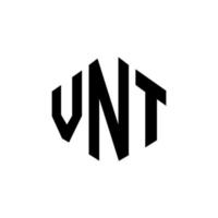 diseño de logotipo de letra vnt con forma de polígono. diseño de logotipo en forma de cubo y polígono vnt. vnt hexágono vector logo plantilla colores blanco y negro. monograma vnt, logotipo comercial e inmobiliario.