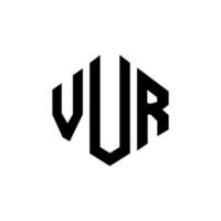 VUR letter logo design with polygon shape. VUR polygon and cube shape logo design. VUR hexagon vector logo template white and black colors. VUR monogram, business and real estate logo.