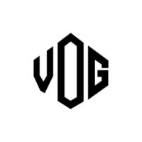 VOG letter logo design with polygon shape. VOG polygon and cube shape logo design. VOG hexagon vector logo template white and black colors. VOG monogram, business and real estate logo.
