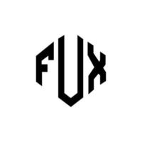 FUX letter logo design with polygon shape. FUX polygon and cube shape logo design. FUX hexagon vector logo template white and black colors. FUX monogram, business and real estate logo.