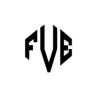 FVE letter logo design with polygon shape. FVE polygon and cube shape logo design. FVE hexagon vector logo template white and black colors. FVE monogram, business and real estate logo.