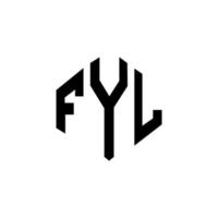 diseño de logotipo de letra fyl con forma de polígono. diseño de logotipo en forma de cubo y polígono fyl. Fyl hexágono vector logo plantilla colores blanco y negro. monograma fyl, logotipo comercial y inmobiliario.