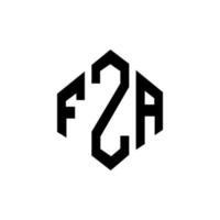 FZA letter logo design with polygon shape. FZA polygon and cube shape logo design. FZA hexagon vector logo template white and black colors. FZA monogram, business and real estate logo.