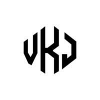 VKJ letter logo design with polygon shape. VKJ polygon and cube shape logo design. VKJ hexagon vector logo template white and black colors. VKJ monogram, business and real estate logo.