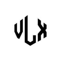 diseño de logotipo de letra vlx con forma de polígono. diseño de logotipo de forma de cubo y polígono vlx. plantilla de logotipo vectorial hexagonal vlx colores blanco y negro. Monograma vlx, logotipo comercial e inmobiliario. vector