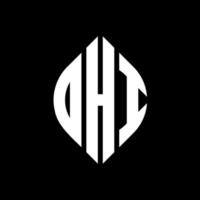 DHI circle letter logo design with circle and ellipse shape. DHI ellipse letters with typographic style. The three initials form a circle logo. DHI Circle Emblem Abstract Monogram Letter Mark Vector. vector