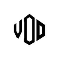 VDO letter logo design with polygon shape. VDO polygon and cube shape logo design. VDO hexagon vector logo template white and black colors. VDO monogram, business and real estate logo.