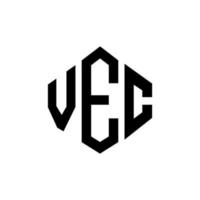 VEC letter logo design with polygon shape. VEC polygon and cube shape logo design. VEC hexagon vector logo template white and black colors. VEC monogram, business and real estate logo.