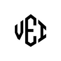 VEI letter logo design with polygon shape. VEI polygon and cube shape logo design. VEI hexagon vector logo template white and black colors. VEI monogram, business and real estate logo.