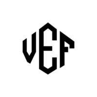 diseño de logotipo de letra vef con forma de polígono. diseño de logotipo en forma de cubo y polígono vef. vef hexágono vector logo plantilla colores blanco y negro. monograma vef, logotipo comercial e inmobiliario.