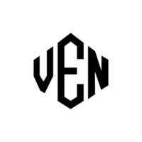 VEN letter logo design with polygon shape. VEN polygon and cube shape logo design. VEN hexagon vector logo template white and black colors. VEN monogram, business and real estate logo.