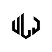 ULJ letter logo design with polygon shape. ULJ polygon and cube shape logo design. ULJ hexagon vector logo template white and black colors. ULJ monogram, business and real estate logo.
