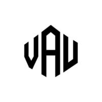 VAU letter logo design with polygon shape. VAU polygon and cube shape logo design. VAU hexagon vector logo template white and black colors. VAU monogram, business and real estate logo.